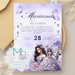 Lilac  Quinceañera Invitation Editable Western with horse / XV AñOS