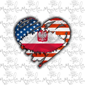 Digital file /  USA and Poland flag heart  /  digital / design file download PNG and JPG only