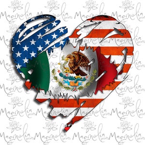 Digital file /  USA and mexican flag heart  /  digital / design file download PNG