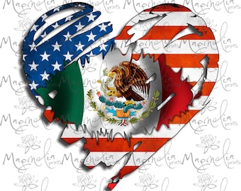 Digital file /  USA and mexican flag heart  /  digital / design file download PNG