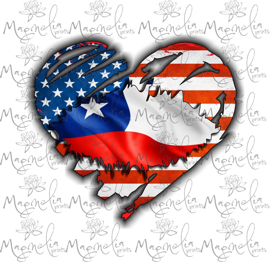 Digital File / USA and Chile Flag Heart / Digital / Design Etsy UK