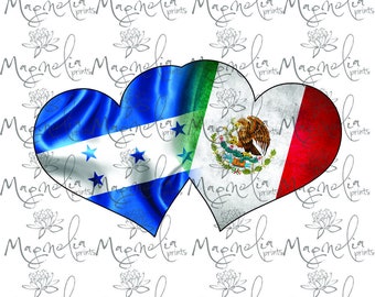 Digital file /  2 Hearts with  Flags  Honduras Mexico  /  digital / design file download PNG  & JPG / valentines day