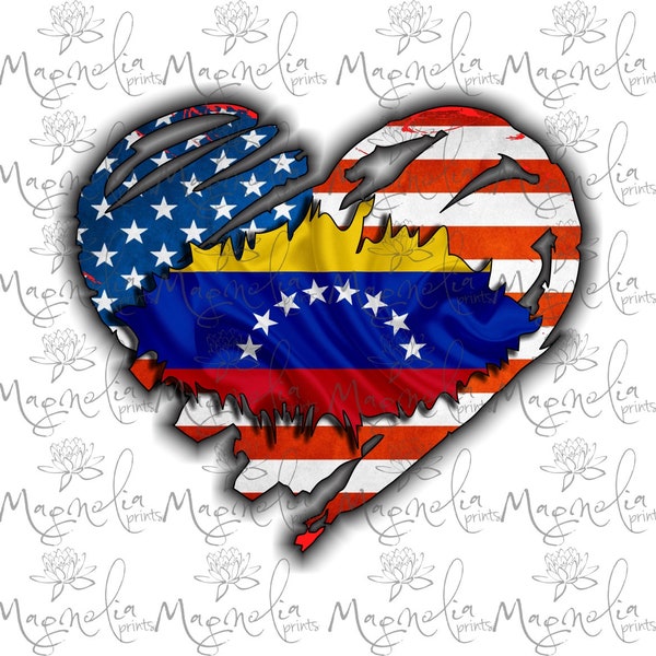 Digital file /  USA and Venezuela flag heart  /  digital / design file download PNG and JPG only