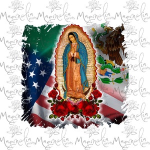 Arte digital / Virgen de Guadalupe Roses Bandera mexicana de Estados Unidos / español / archivo imprimible / descargar archivo / PNG / gráfico / Mexico American