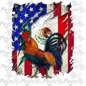 Archivo digital / Gallo Rooster / digital / archivo de diseño descargar PNG / imprimible / vida agrícola / bandera mexicoamericana con gallo
