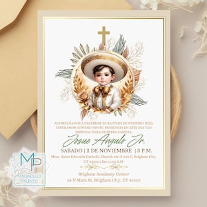 Convite Digital de Batismo Temático Mexicano - Editável e Personalizável / canva / bautizo charro / mexicano