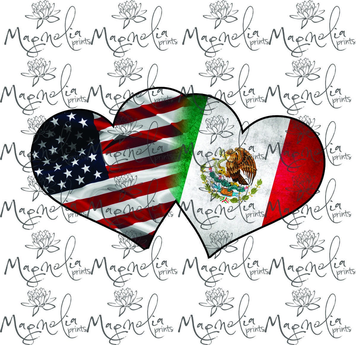 Digital file /  2 Hearts with  Flags  Mexico Usa /  digital / design file download PNG  & JPG / valentines day