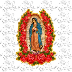 Arte digital, Virgen de guadalupe, rosas, rojo brillo, Español, Archivo imprimible, Archivo de descarga, PNG, Gráfico, Arte