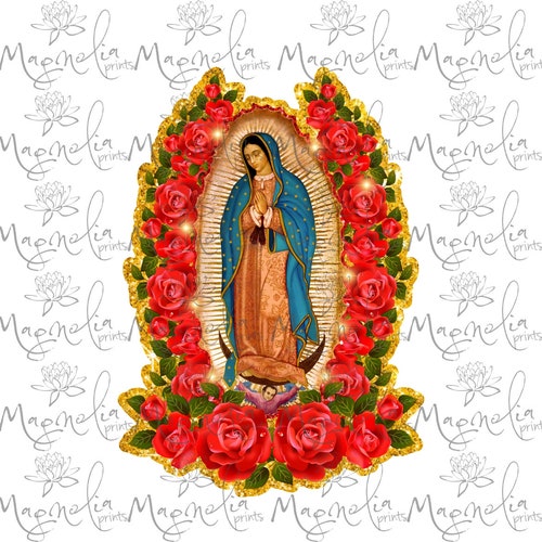 Digital Art / Virgen De Guadalupe Roses Glitter Red / Spanish - Etsy