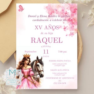 Pink Gold Quinceañera Invitation Editable Western with horse / XV AñOS