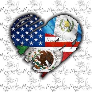 Digital file /  USA Guatemala  Mexico Flag heart  /  digital / design file download PNG