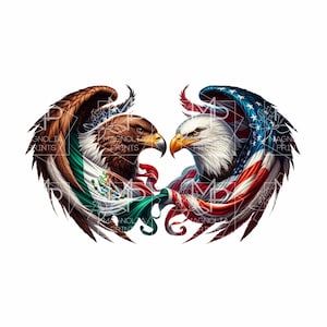 Mexico, VS adelaarsvlaggen Mexicaans-Amerikaans / digitaal / ontwerpbestand download png en jpg