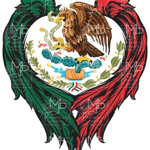 Digitaal bestand / Mexicaanse haard met adelaar en vleugels Vlag / digitaal / ontwerpbestand downloaden, png