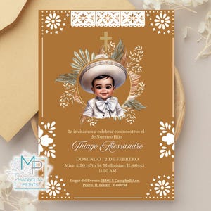 Convite Digital de Batismo de Menino Temático Mexicano - Editável e Personalizável / canva