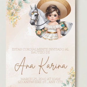 Convite digital de batismo com tema mexicano - editável e personalizável / canva