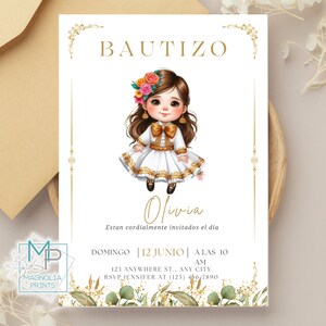 Mexican Themed Digital Baptism Invitation - Editable and Customizable / canva bautizo / invitacion spanish