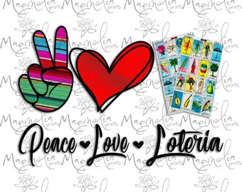Digital file/ Peace love loteria /  digital / design file download PNG / printable art / sublimation