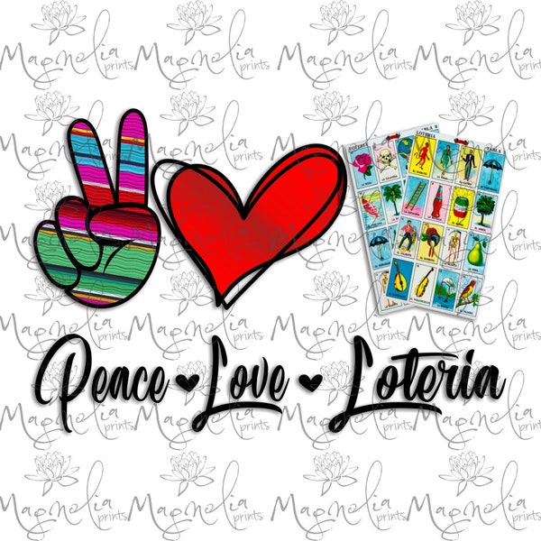 Digital file/ Peace love loteria /  digital / design file download PNG / printable art / sublimation