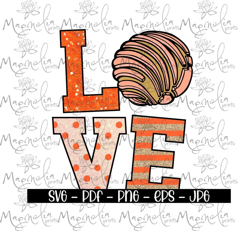 Digital art / Love Concha / pan dulce / spanish / printable file / download file / PNG / clipart image 1