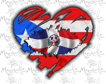 Digital file /  Puerto rico Republica dominicana Flag heart  /  digital / design file download PNG