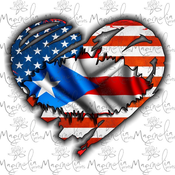 Digital file /  USA and Puerto Rican flag heart  /  digital / design file download PNG and JPG only
