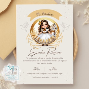 Convite digital de batismo com tema mexicano - editável e personalizável / canva bautizo / espanhol / Bautizo charro mariachi menina mexicana
