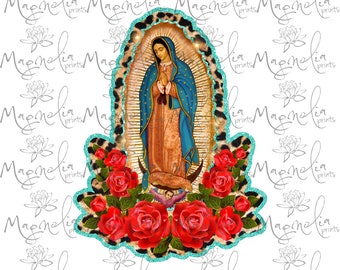 Digital art / Virgen de guadalupe roses glitter Teal / spanish  / printable file / download file / PNG / graphic / art