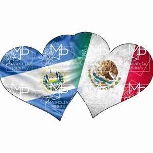 Archivo digital / 2 Corazones con Banderas Salvador México / digital / archivo de diseño descargar PNG & JPG / día de San Valentín