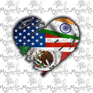 Archivo digital / USA India México Flag heart / digital / design file download PNG