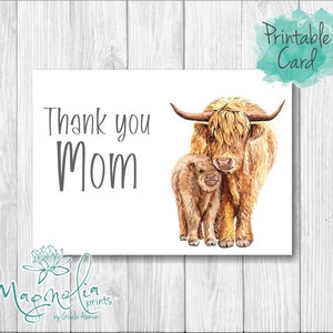 Tarjeta Digital / Gracias mamá / Vaca / Descarga digital / Imprimible / cita de mamá / cita divertida / día de la madre
