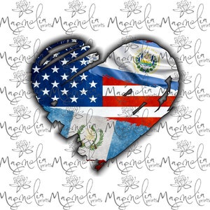 Digital file /  USA Guatemala  El salvador Flag heart  /  digital / design file download PNG