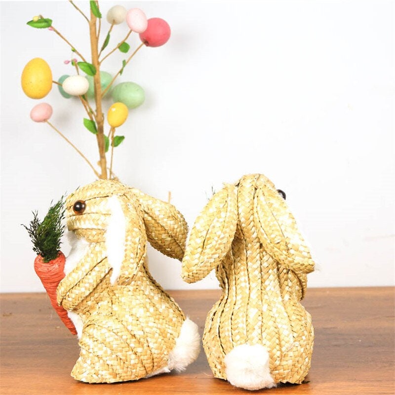 2 psc Straw Rabbit With Carrot Handmade Straw Crafts Autumn Etsy
