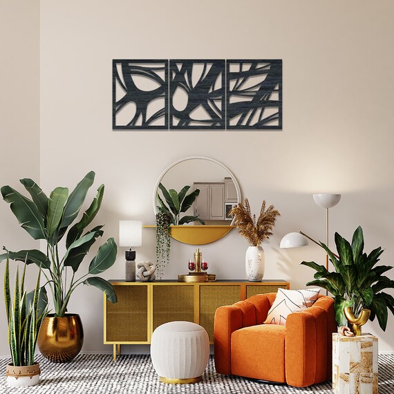 Modern Canvas Wall Art Set of 3 Posters Mid Century Wall Etsy