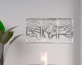Metal Wall Art Tree of life Decor 3D Sculpture 3 Piece Tree Branch Modern Panels Tree Office Art Living Room ART Steel Modern Wedding Gift