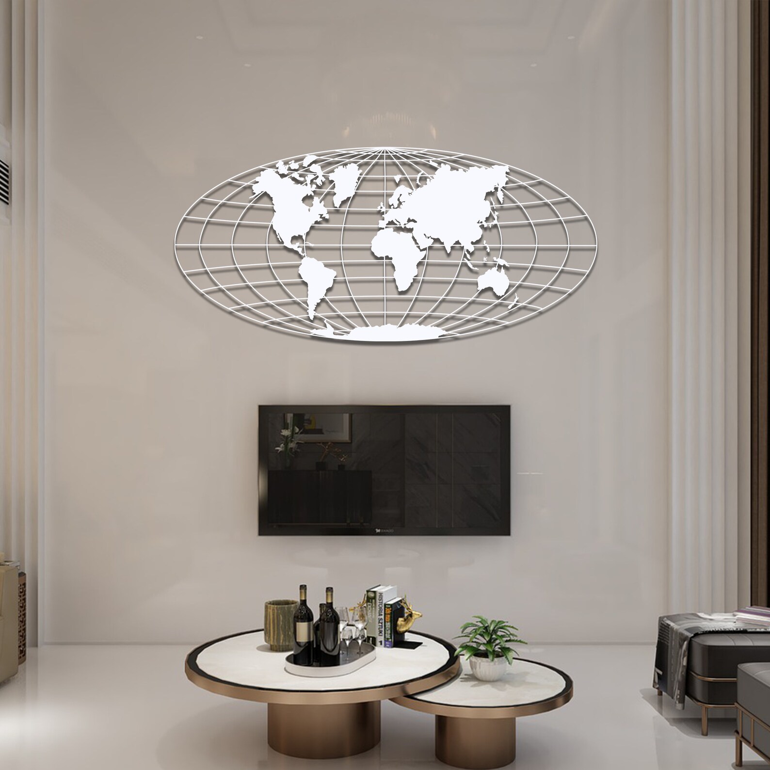 Metal World Map Wall Art Globe Map Hanging Decor Modern Etsy UK