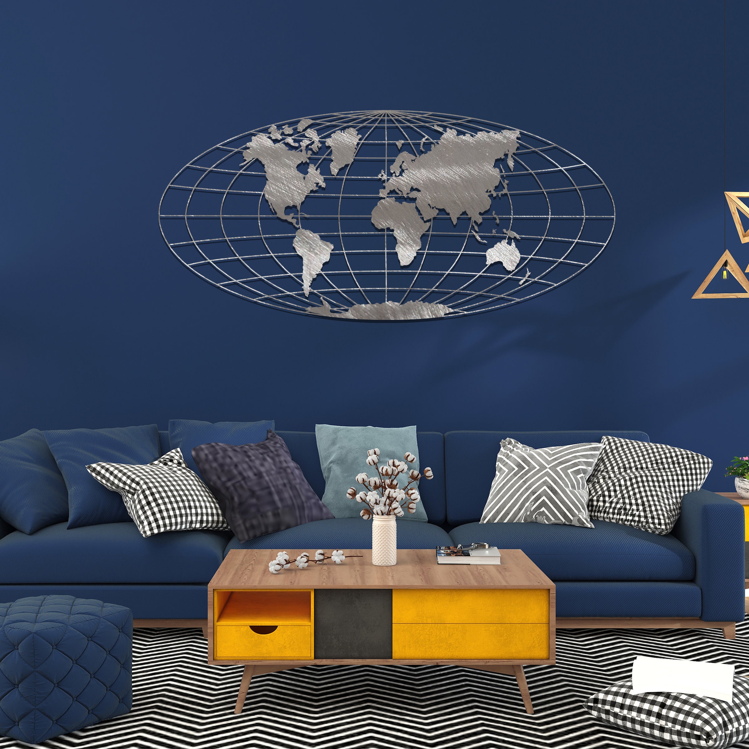 Metal World Map Wall Art Globe Map Hanging Decor Modern Etsy UK