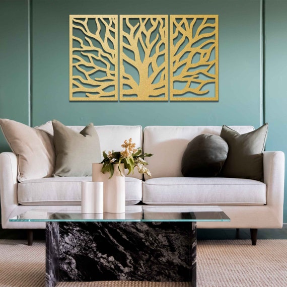 Décoration murale en bois d'arbre de vie - en noir doré - 3D - Décoration  moderne - Pour la maison, le bureau, la chambre, le salon : :  Cuisine et Maison