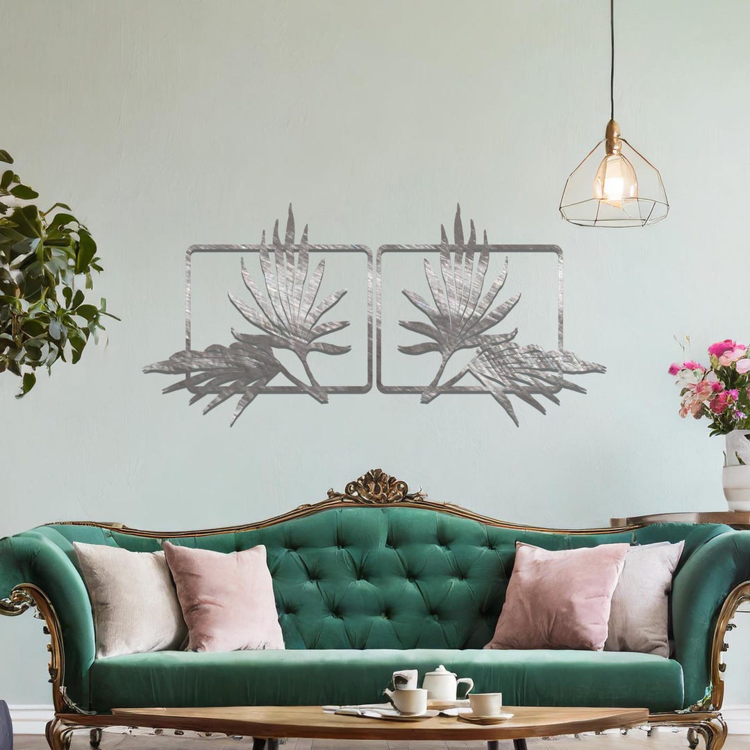 Set of 2 Botanical Metal Wall Decor Stylish 3d Palm Leaves Art for ...