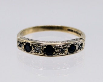 NEW: Vintage 9ct gold sapphire and diamond half eternity ring