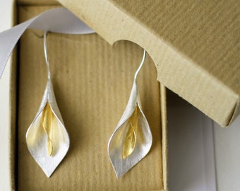 Cala lily sterling silver flower drop earrings