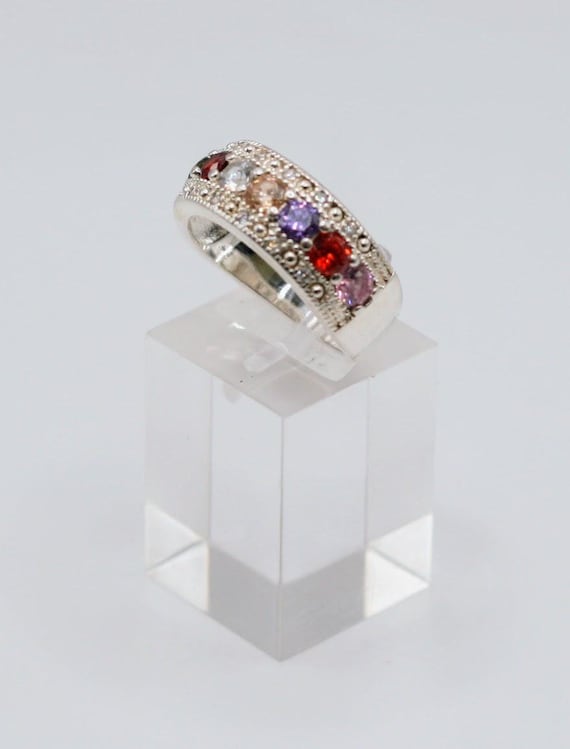 Dramatic silver multi stone ring - image 1