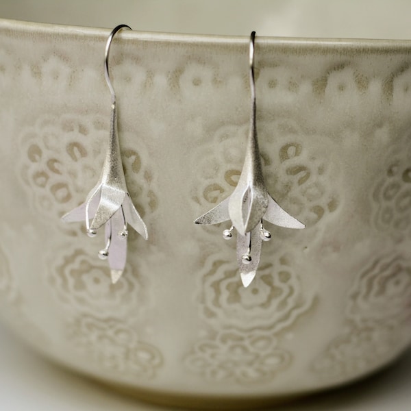Fuchsia sterling silver flower drop earrings