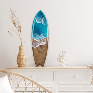 Surfboard wall art, epoxy wooden mini surfboard, ocean decor - surf home decor decorative surfboard - Surfer gift - christmas gift
