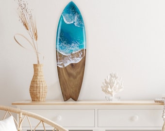 Surfboard wall art, epoxy wooden mini surfboard, ocean decor - surf home decor decorative surfboard - Surfer gift - christmas gift