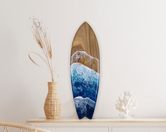 Surfboard wall art, epoxy wooden mini surfboard, ocean art beach house - surf home decor decorative surfboard - Surfer gift - birthday gift