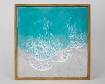 Arte mural de olas oceánicas de resina epoxi: decoración tropical hawaiana de madera