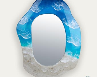Oceaanspiegel - Organisch gevormde spiegel met golven in oceaanthema - Wanddecoratie voor strandhuis