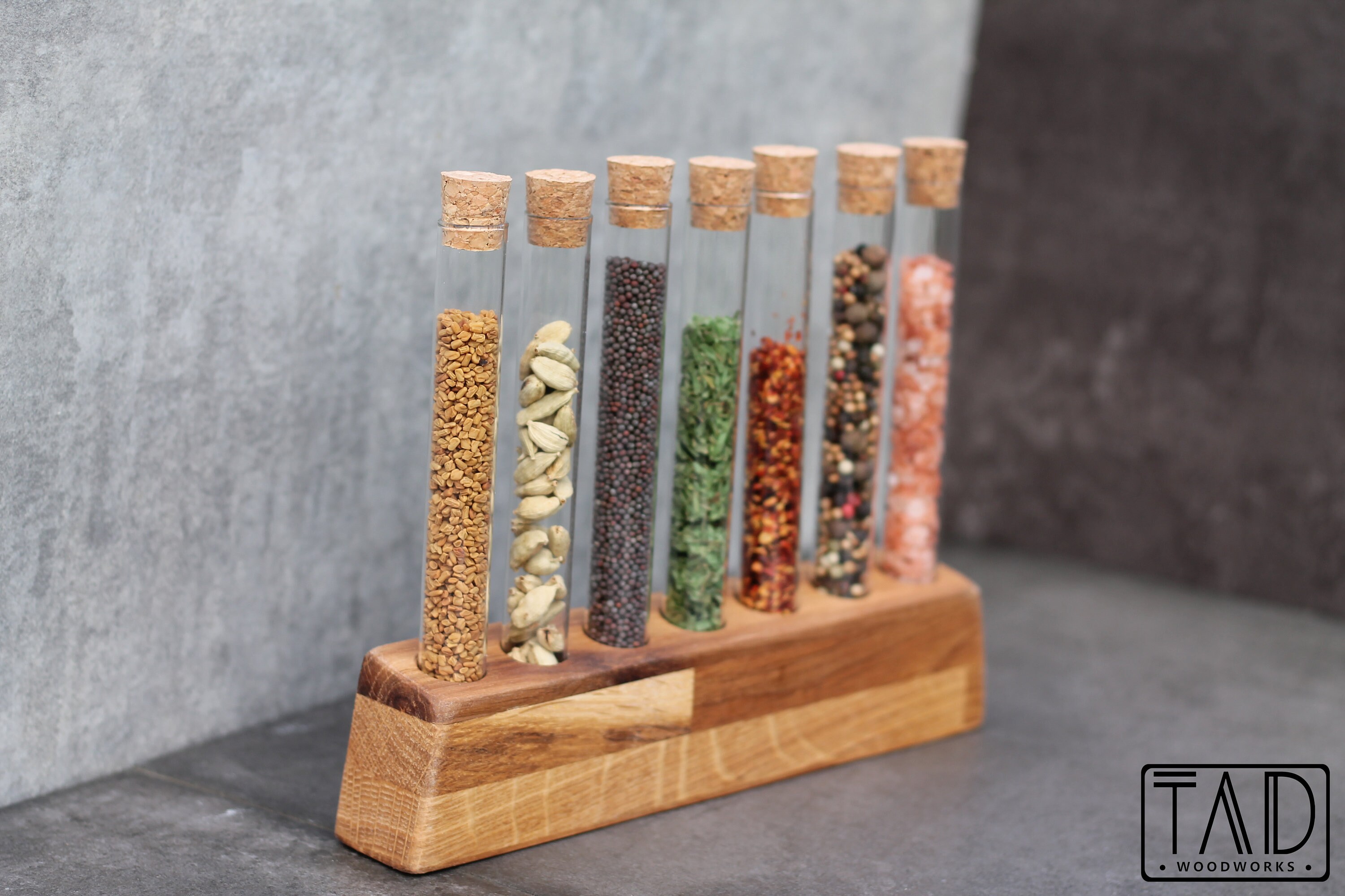 Oak Spice Rack With Glass Test Tubes and Cork Stoppers - Etsy UK