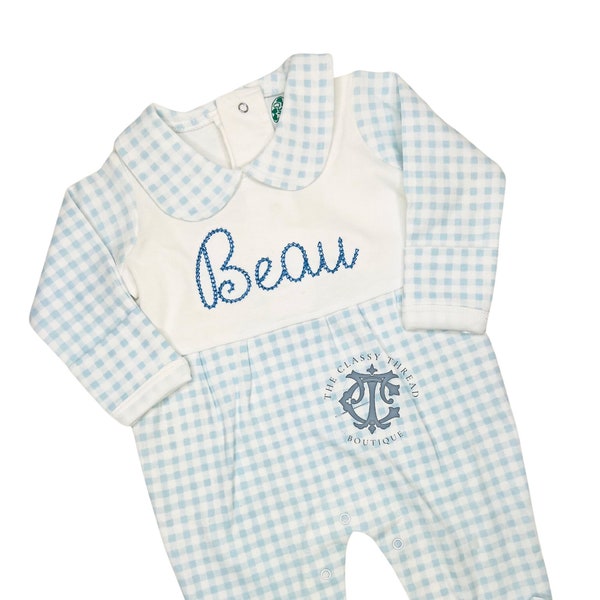 Personalized Baby Boy Coming Home Outfit | Monogrammed Footie Baby Gift | Newborn Pictures & Baby Shower Gift