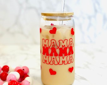 Mama Glass Can, Valentines Mama Gift, Glass Can Cup, Beer Glass Cup, Friend gift, Valentine's Day Gift, Mama Can Glass, Mama to be gift